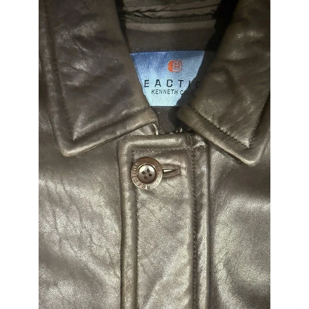 Kenneth Cole Reaction Brown Genuine Leather Car Coat Mens M Thermolite Jacket